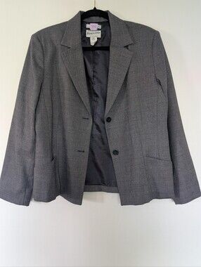 PENDLETON Savvy Wool Gray Micro Houndstooth 2-Button Stretch Blazer Size 14